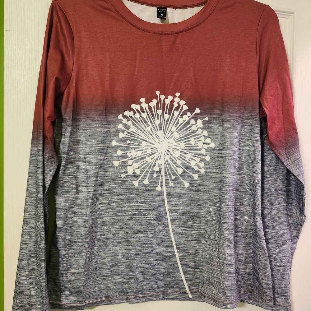 Women's Red and Gray Gradient Long Sleeve Top